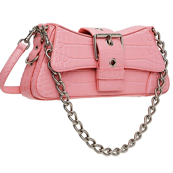 Balenciaga Lindsay Small Shoulder Bag With Strap Crocodile Embossed Sweet Pink - Picture 1 of 8
